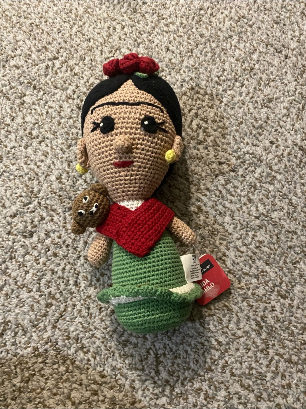 Handcrafted Crochet Home Accent Doll in Red & Green